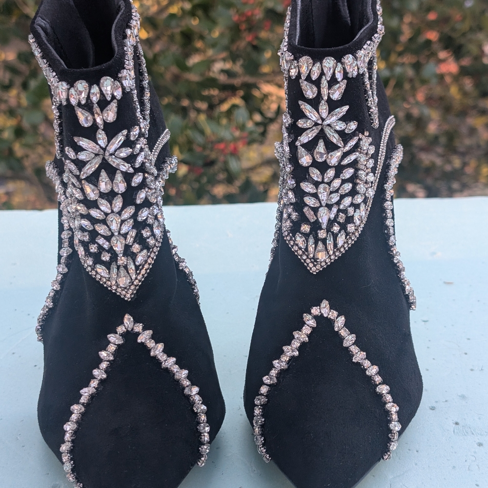 Black Rhinestone Embellished Ankle Booties